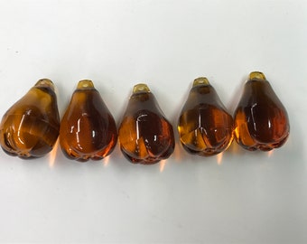 P 10 Lot of 5 Vintage Amber Crystal Pear Prisms (40mm)