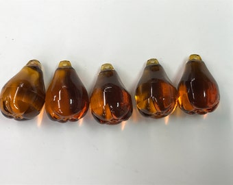 5 New Old Stock 1 5/8" (40 mm) Amber Pear Crystal Prism (many lots available)