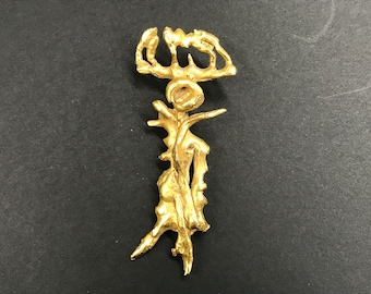 Vintage Hattie Carnegie Brooch Picasso Style Modernist MCM Costume Jewelry Metal with Gold Plate