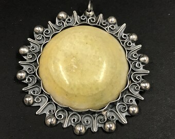 Vintage Mexican Silver Brooch or Pendant with Natural Stone