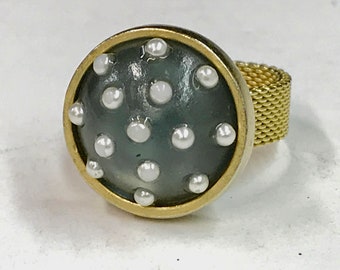 Barbara Cieslicki Celestial Lucite and Pearl Ring