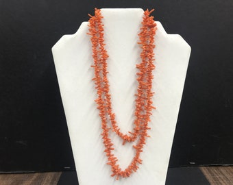 Long 20 1/2" Vintage Orange Branch Coral Necklace Jewelry