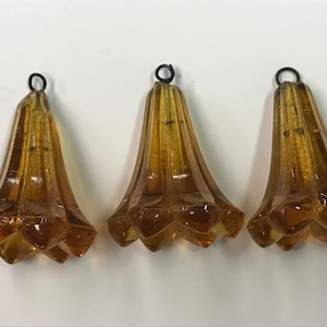 Lot of Three (3) Vintage Old Stock 1 1/8" (28mm) Amber Flower/Bell Crystal prisms (more lots available)