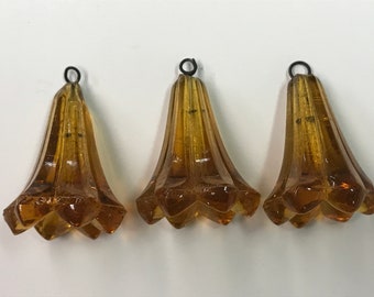 Lot of Three (3) Vintage Old Stock 1 1/8" (28mm) Amber Flower/Bell Crystal prisms (more lots available)