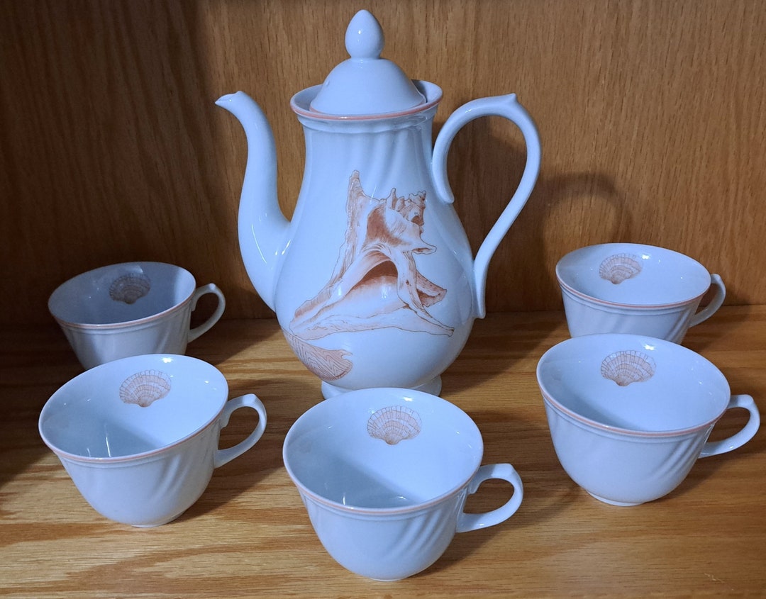 Fitz & Floyd Coquille Coffee Pot and Five Matching Cups Seashells Etsy