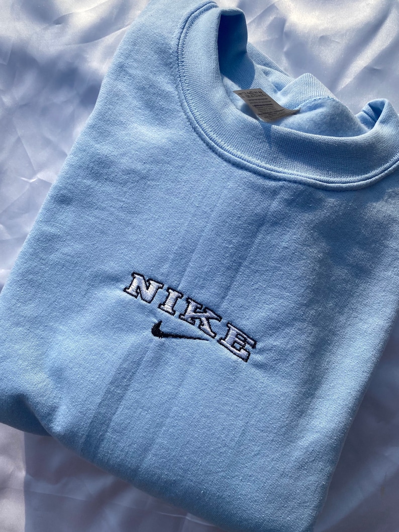 Light Blue Vintage Nike Logo Embroidered Crewneck | Etsy