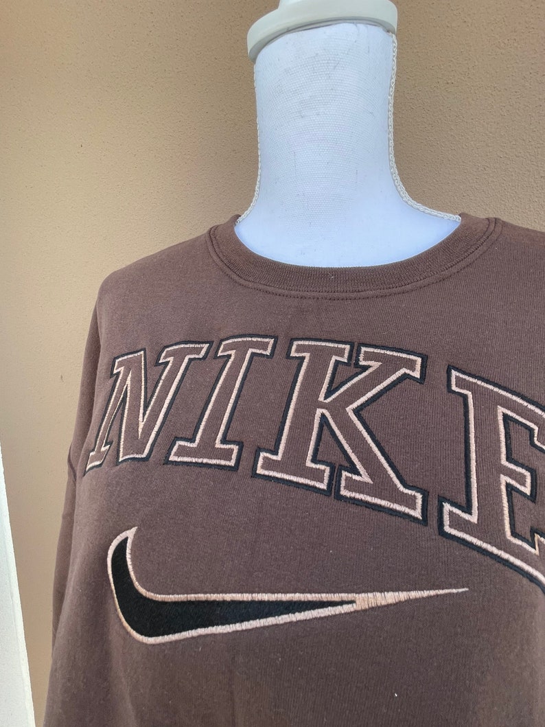 Brown Vintage Nike Big Logo Embroidered Crewneck | Etsy