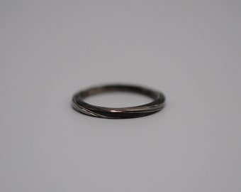 Mokume Gane Ring Band: Silver and Shibuichi, Twist Pattern, Thin Width