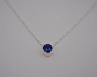 Blue Sapphire Bezel Setting Silver Pendant Necklace