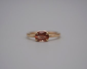 Oregon Sunstone Ring: Oval Cut, East-West Set, 14K Yellow Gold