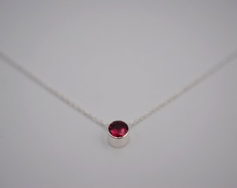 Ruby Bezel Setting Silver Pendant Necklace