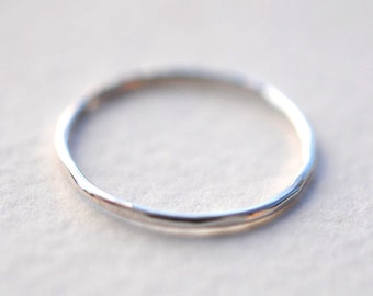 Thin Subtle Rustic Sterling Silver Rough Hammered Hand Fabricated Silver Ring Band