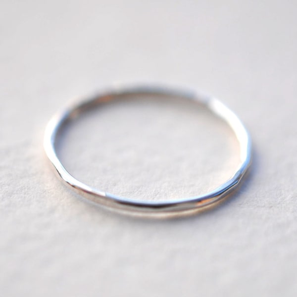 Thin Subtle Rustic Sterling Silver Rough Hammered Hand Fabricated Silver Ring Band