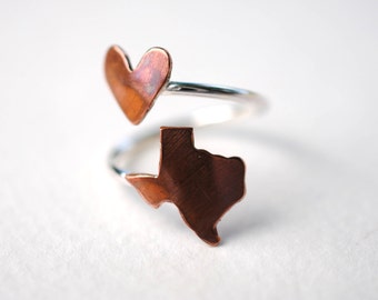 Texas Love Heart Twist State Ring (Sterling Silver & Copper Ring)