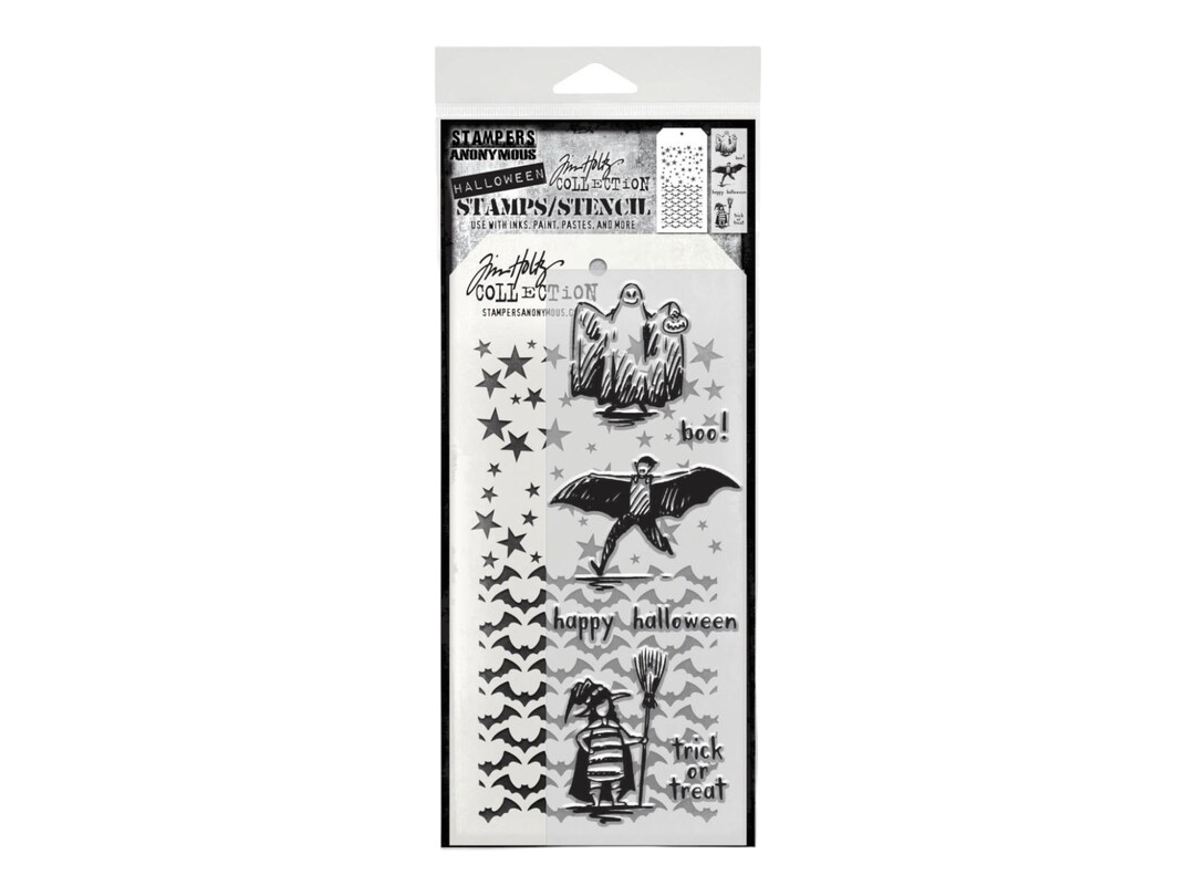 Stampers Anonymous/tim Holtz Clear Stamps & Stencil Trick or Etsy