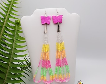 Native American Super Long Luminous Beaded Butterfly Earrings