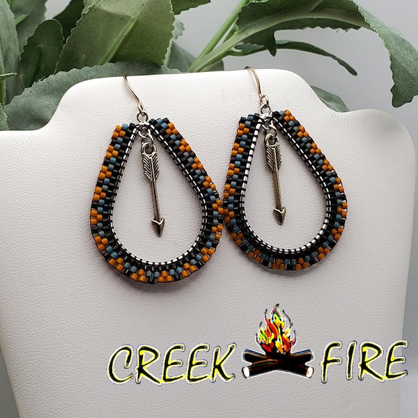Native American Beaded  Hoop and Arrow Earrings