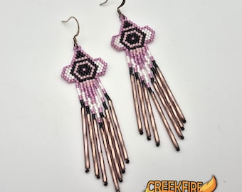 Authentic Native American Black and Pink Beaded Earrings