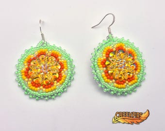 Native American Beaded Green and Blue Earrings