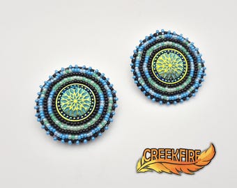 Native American Beaded Green and Blue Earrings