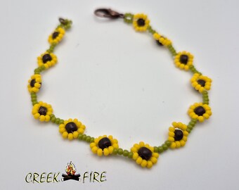 Native American Handmade Seed Bead Fall Sunflowers Beaded Bracelet
