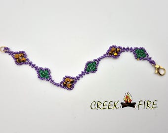 Native American Handmade Mardi Gras Seed Bead Beaded Bracelet