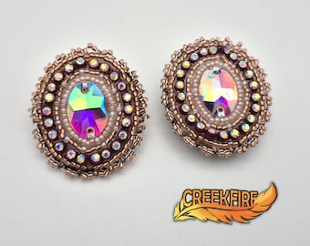 Native American Beaded Rose Gold Earrings