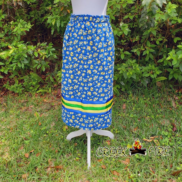 Native American Made Girl's Regalia Blue and Yellow Ribbon Skirt