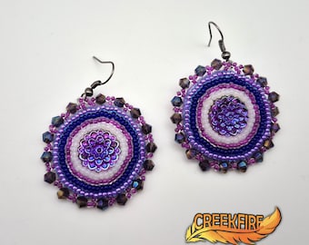 Native American Beaded Purple and Blue Earrings