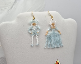 Unique French Couple Blue Beaded Earrings