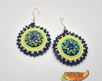 Native American Beaded Green and Blue Earrings