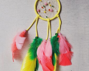 Native American Yellow Dreamcatcher with flowers