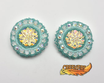 Native American Beaded Sea Green Earrings