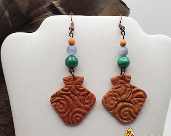 Native American Made Swift Creek Stamp Pots Polymer Clay Earrings