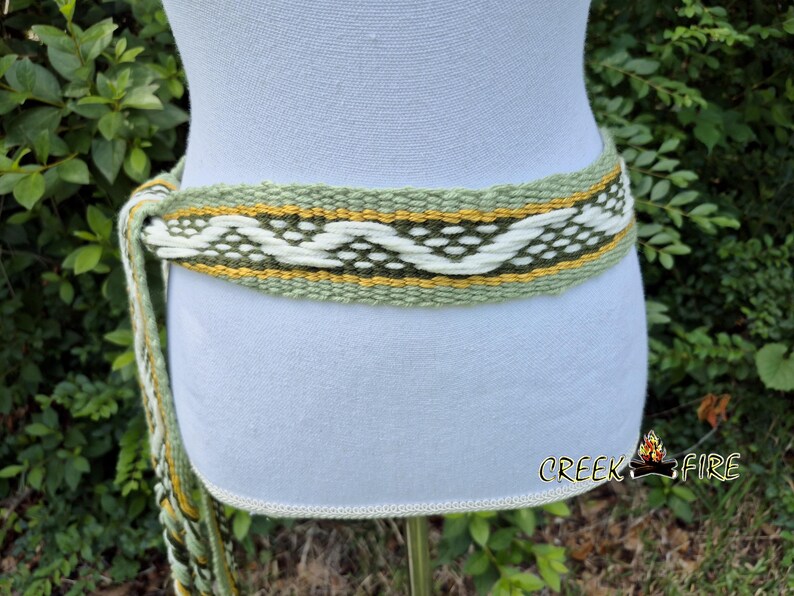 Inkle Woven Native American Made Sash Sage Green and Gold 95 Inches ...