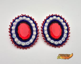 Native American Beaded  Red and Blue Earrings