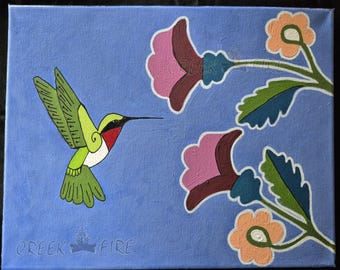 Original Acrylic 11 x 14 Hummingbird and Native Flowers Painting