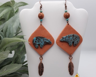 Native American Handmade Bear Polymer Clay Earrings