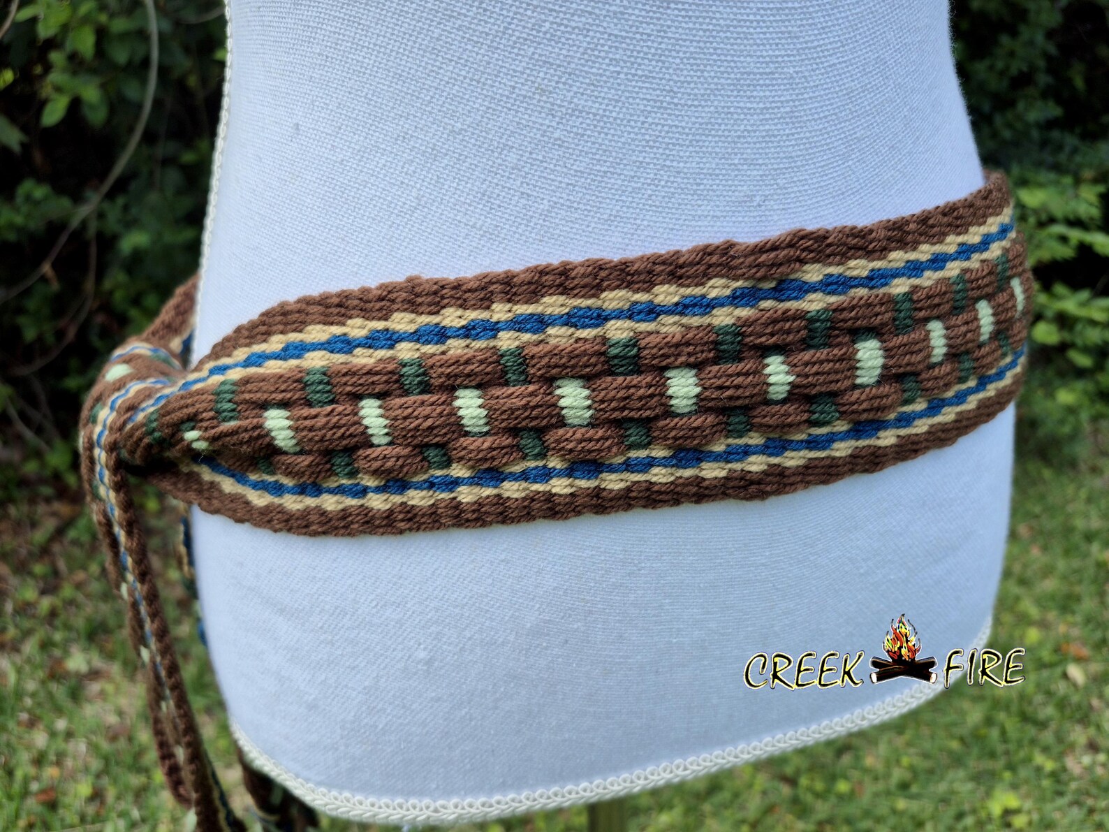 Inkle Woven Native American Made Sash - Green and Brown - 90 Inches ...