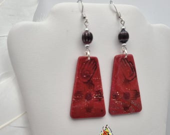 Native American Made Native Design Polymer Clay and Ventage Chevon Beads Earrings