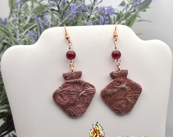 Native American Made Swift Creek Stamp Pots Polymer Clay Earrings