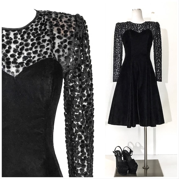 80s Vintage Dress 80s Dress Vintage Black Velvet D