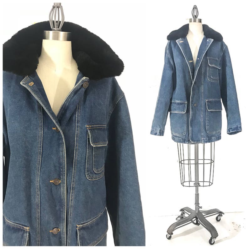 vintage fur collar denim jacket