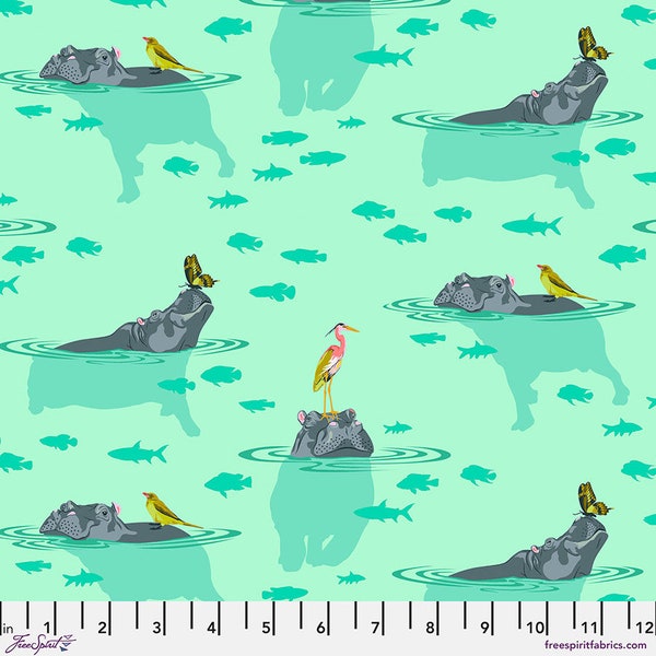 EVERGLOW by Tula Pink for Free Spirit Fabrics -My Hippos Don't Lie Green Hippo