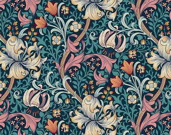 Morris  and Co. Red  House   Golden Lily   PWWM028.TEAL  Free Spirit **Just Released****