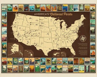 National Parks Poster Panel USA Map by Anderson Group for Riley Blake