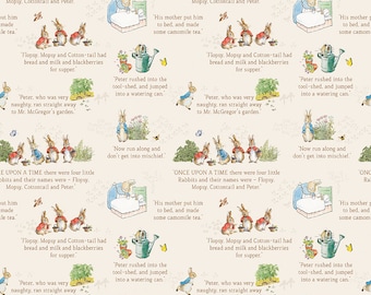 The Tale of Peter Rabbit-1/2 Yard Increments, Cut Continuously (C14701 Text Cream) by Riley Blake Designs