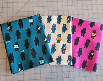 Moda Ruby Star  Teddy and the Bears Band Bears  3 Fat Quarter  or 1/2 Yard Bundle -- Shipping Now