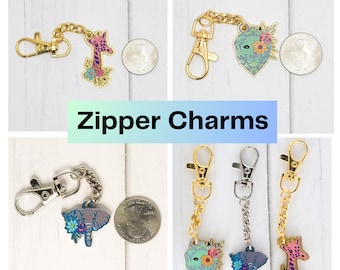 Animal charms keychains for sewing projects Giraffe, lion, elephant raven metal