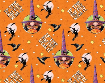 THE HAT FITS  Spooky Cute Halloween  by Mary Engelbreit for FreeSpirit Fabrics .Orange  Hats